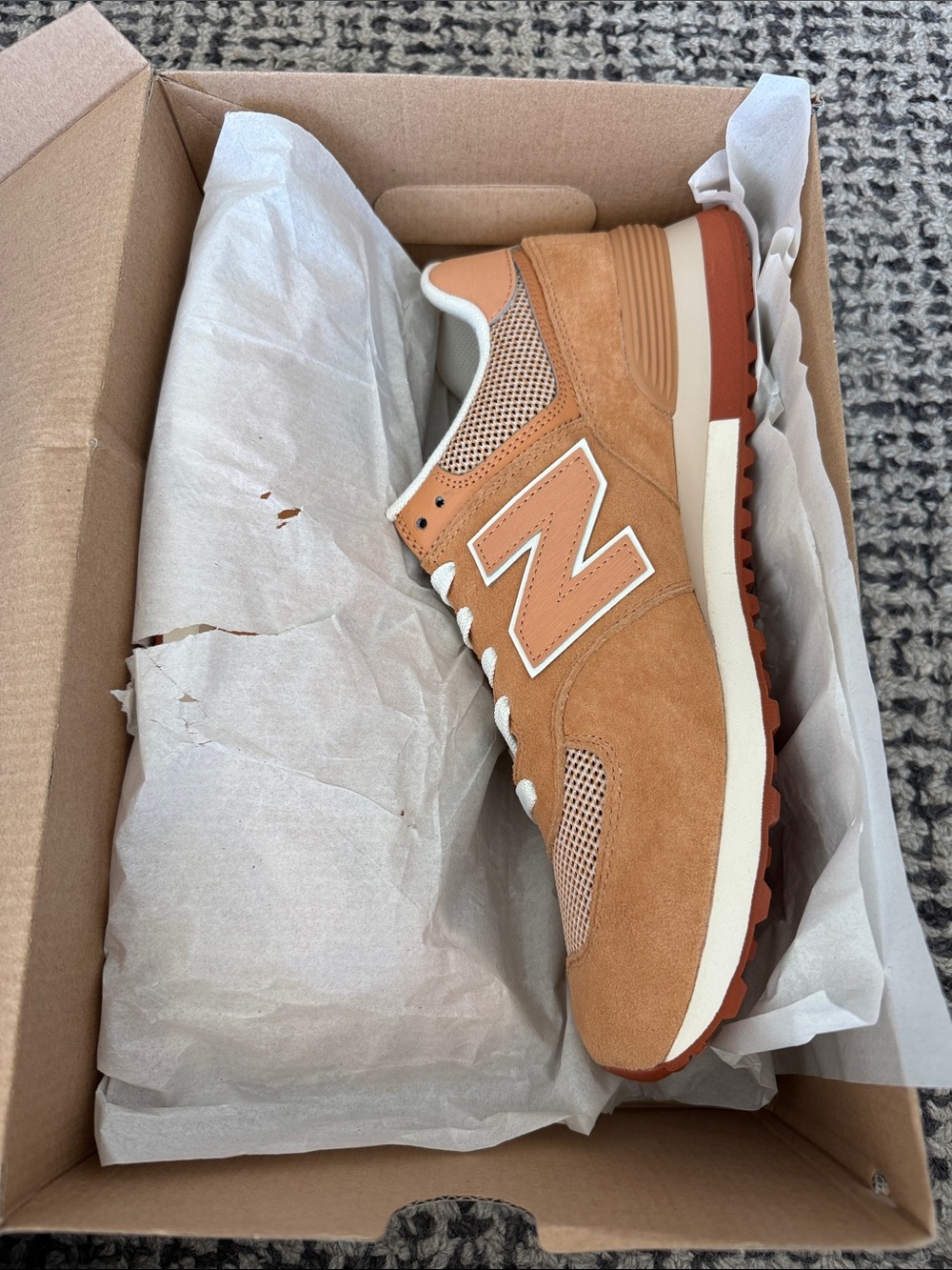 New Balance 574 Men's Sneakers in Orange and White - Picture 6 of 7